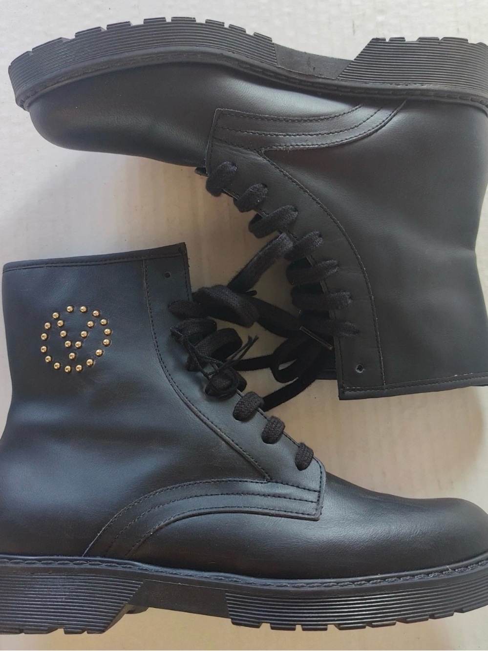 Valentino Black Combat Boots with Gold Stud Logo Size 10 - Picture 12 of 12